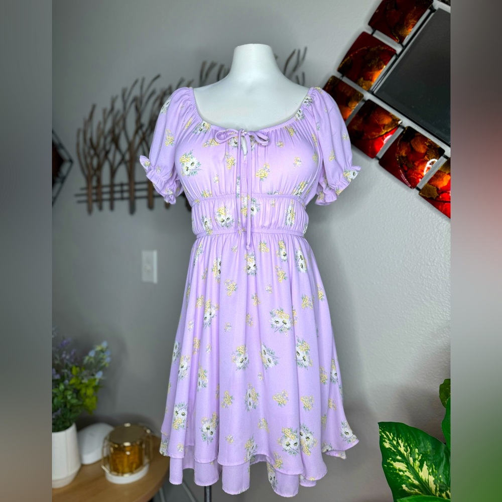 Lavender/flower pattern midi dress. size M.